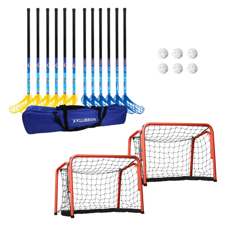 Innebandysett Speed Kids 80 cm med mål 12 køller | 6 baller | 2 mål | 1 bag 