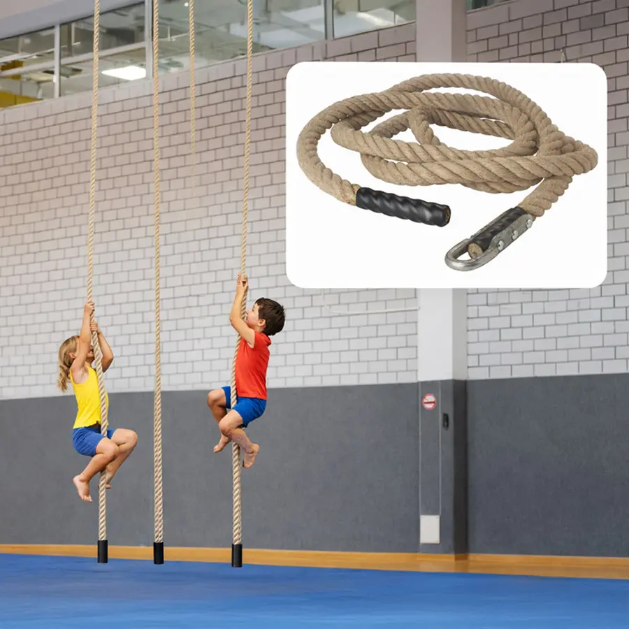 Klatretau av naturfiber 33 mm | 6,5 m Med taumansjett og hull til oppheng 