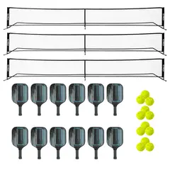 Pickleballracket Skolesett Pakke | 3 nett | 12 racketer | 12 baller